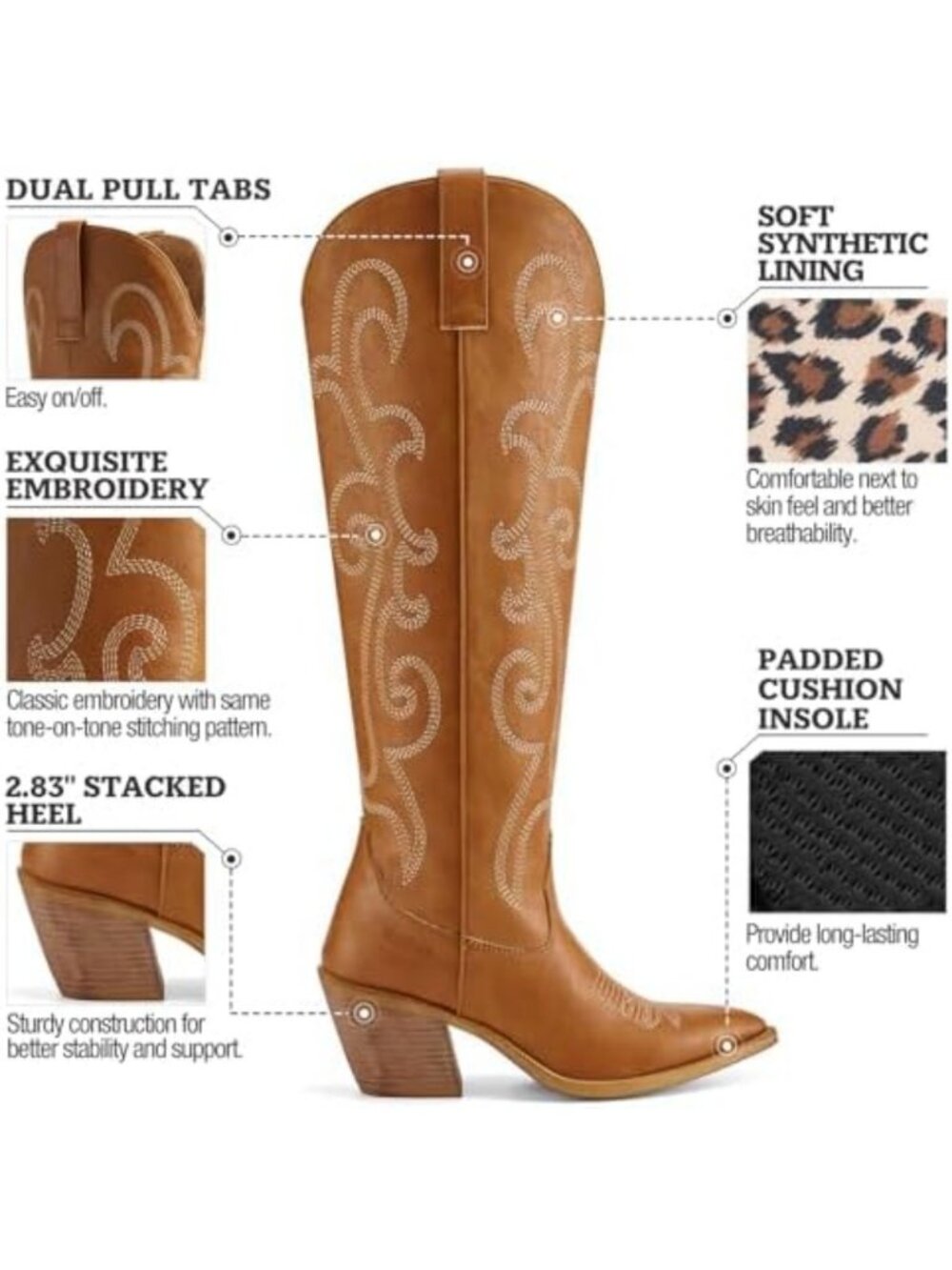 Stylish Knee-High Cowboy Boots for Women | Trendy Cowgirl Footwear - Picture 4 of 6